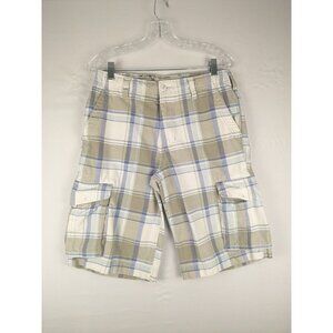 Urban Pipeline Cargo Shorts Mens Size 29 Tan Blue White Plaid 100% Cotton